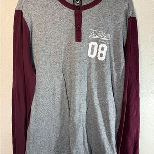 Primitive Apparel Men’s Medium Long Sleeve Henley Shirt Gray Burgundy